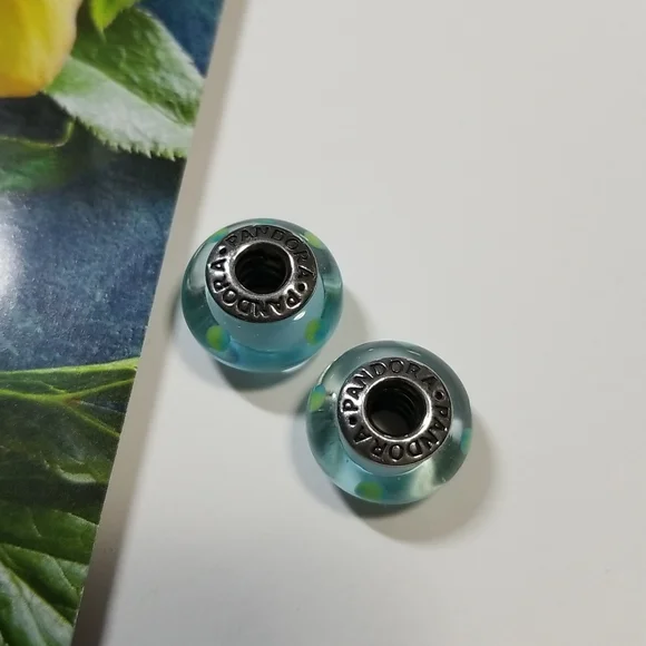Pandora Teal Polka Dot Murano Glass Beads x 2 - Picture 4 of 5